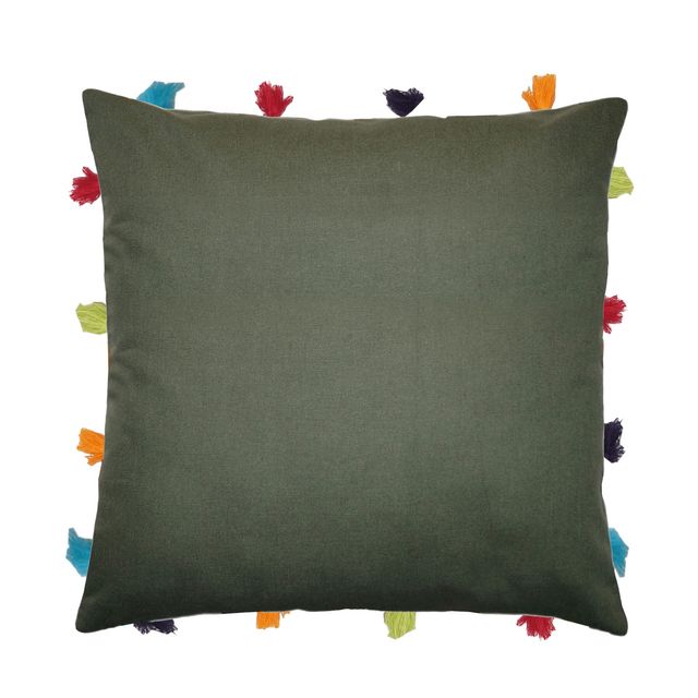 Lushomes Cushion Cover - Olive Green | 14 x 14 inch | Pom Pom
