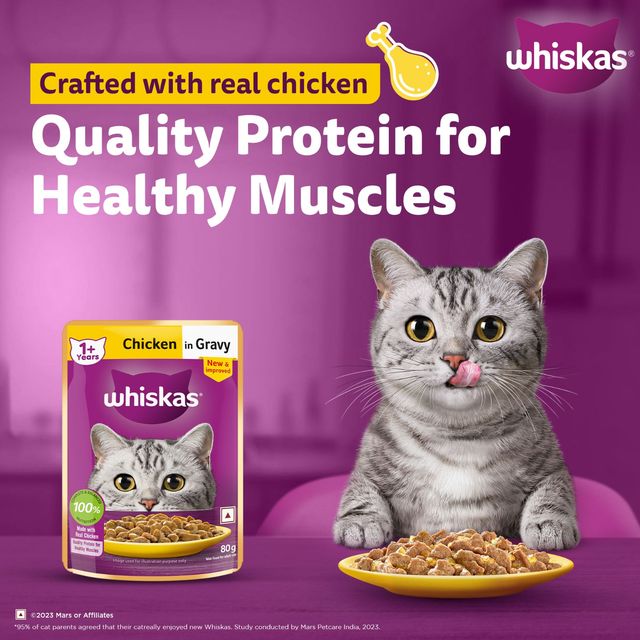 Whiskas Adult Chicken in Gravy Wet Cat Food, 80g, Pack of 4