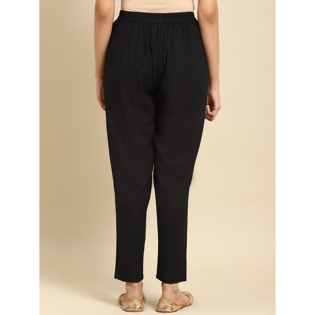 Rangita Women Ankle Length Straight Pant - Solid | Rayon | Black | XL