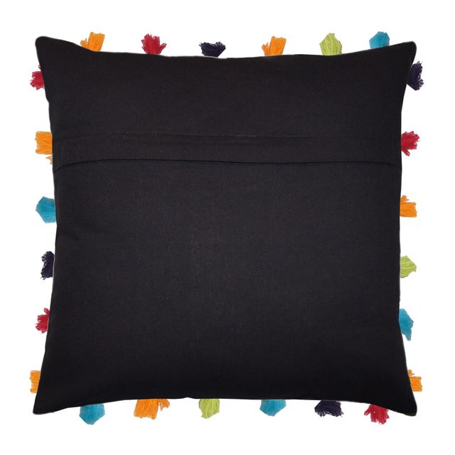 Lushomes Boho Cushion Cover - Black | Tassels & Pom Pom | 18 x 18 inch