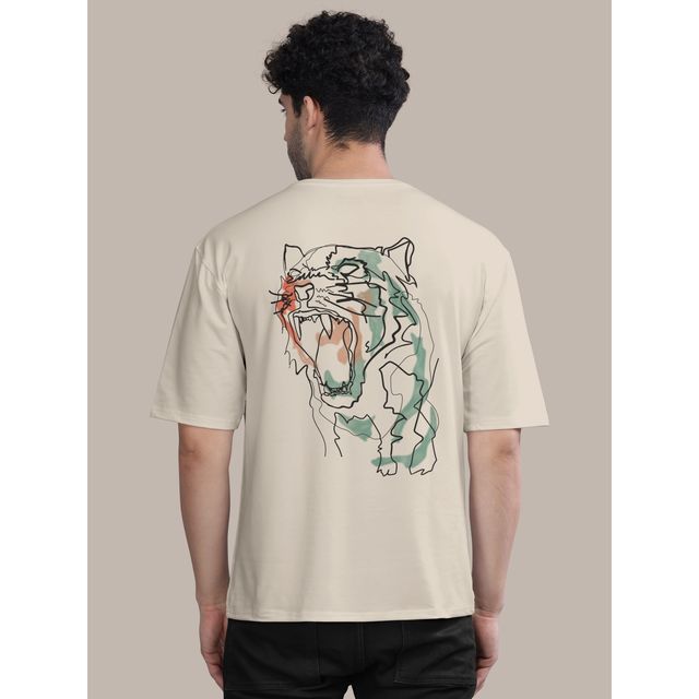 Bullmer Men's Oversized T-shirt Front and Back Printed | Chalk, Olive | XL