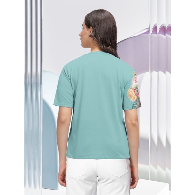 Hellcat Women's Trendy Printed Regular Fit Round Neck casual Tshirt | Mint Green - XL