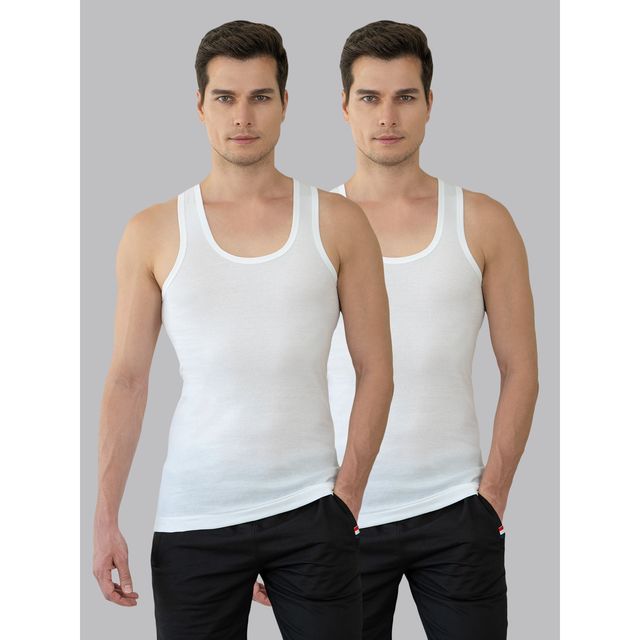 Lux Cozi Maxx Pure Cotton Round Neck Ribbed Vest | White | S | Pack Of 2