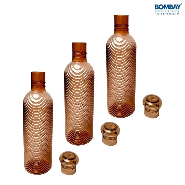 H2O BPA-free Plastic Water Bottle - Set of 3 Pcs | Each 1000 ml | Brown