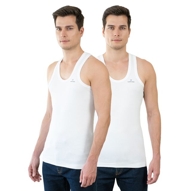Lux Cozi Ultra Soft Pure Cotton Round Neck Vest | White | XL | Pack Of 2