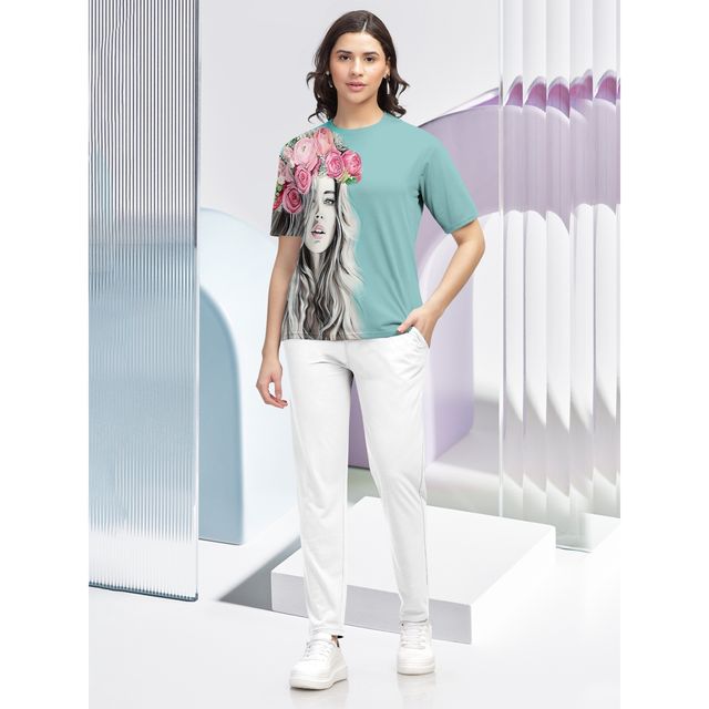 Hellcat Women's Trendy Printed Regular Fit Round Neck casual Tshirt | Mint Green - XL