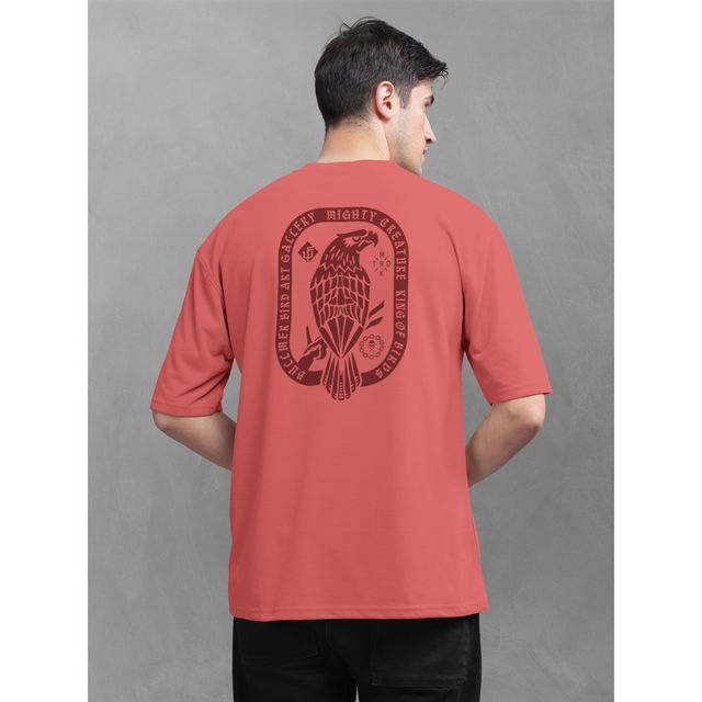 Bullmer Men's Oversized T-shirt Front and Back Printed | Black, Red | S