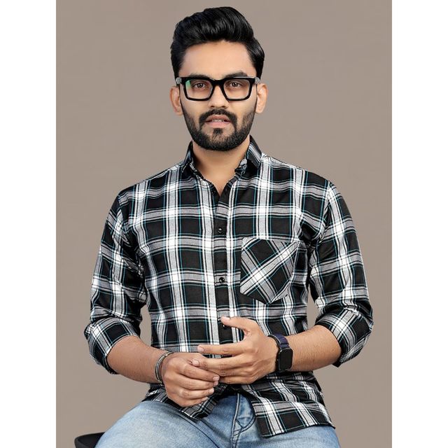 Allan Peter Men's Black Checks Shirt | XL