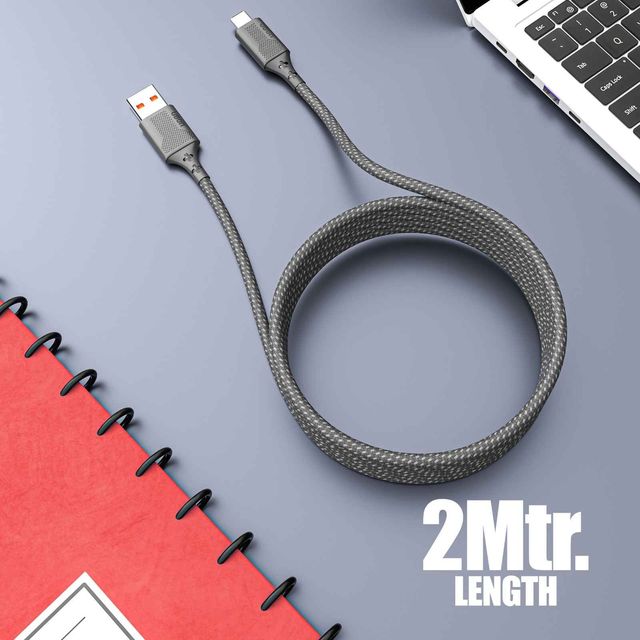 UBON Winner Series 65W Type-C Braided Cable with Velcro | Over 50,000 Bend Durability - 2m