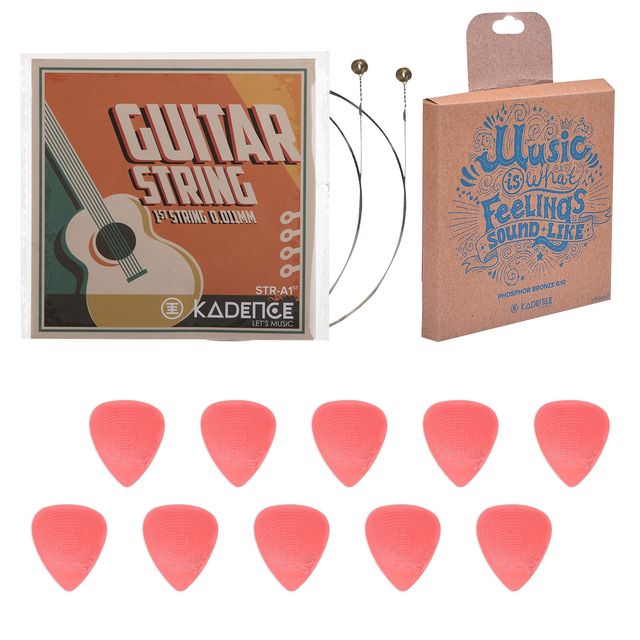 Kadence Phosphor Bronze Guitar Strings and 10 Picks Combo