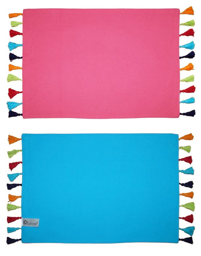 Lushomes Table Mat - Raspberry | Pom Pom Border | 13 x 19 inch