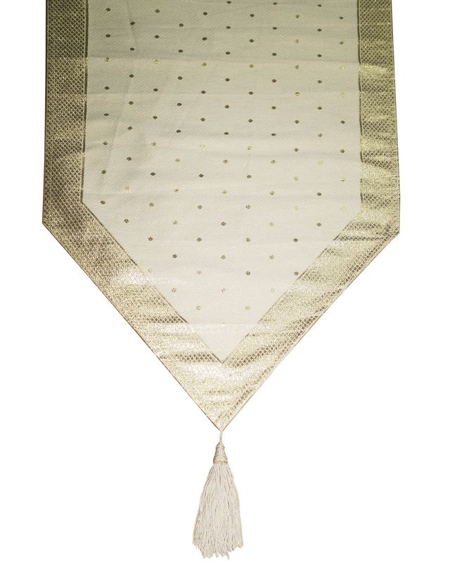 Lushomes Table Runner - Golden and Cream Silk | For 6 Seater Dining Table | 12 x 70 inch