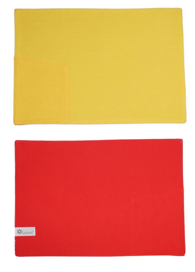 Lushomes Table Mats and Napkins - Yellow and Red | Placemats 13 x 19 inch | Napkins 16 x 16 inch
