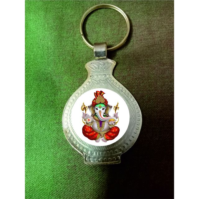 Divine Vibes Ganesh Ji Oval Metal Key Chain