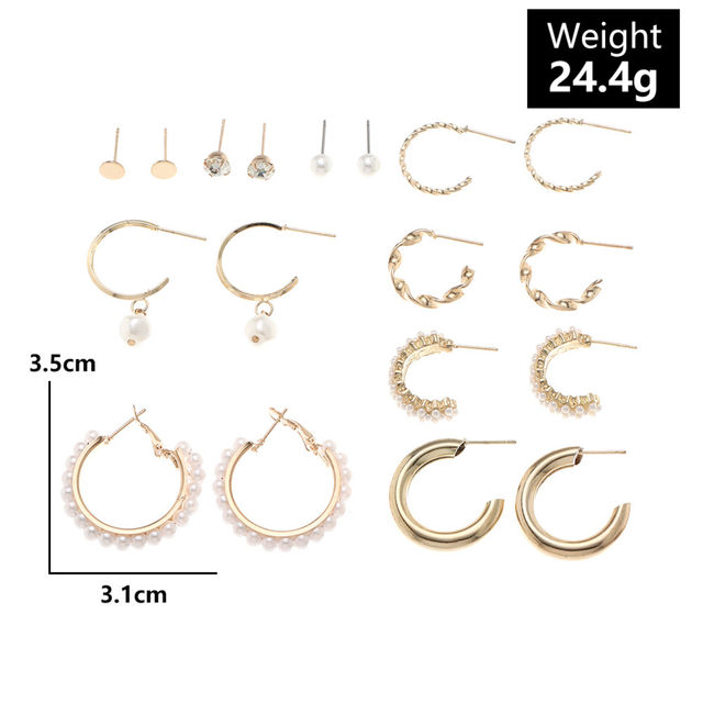 Salty Fashion Set of 9 Gold Chunky Real Freshwater Pearl Hoops and Studs for Women