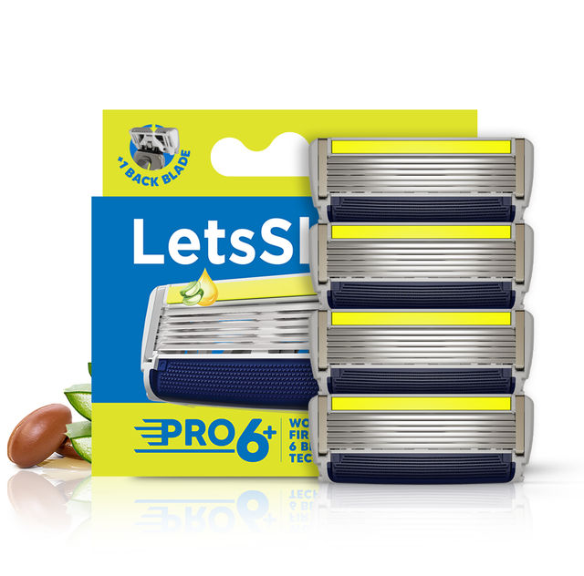 LetsShave Pro 6 Plus Cartridges with Back Blade | World's First 6 Blade Razor for Men | Pack of 4