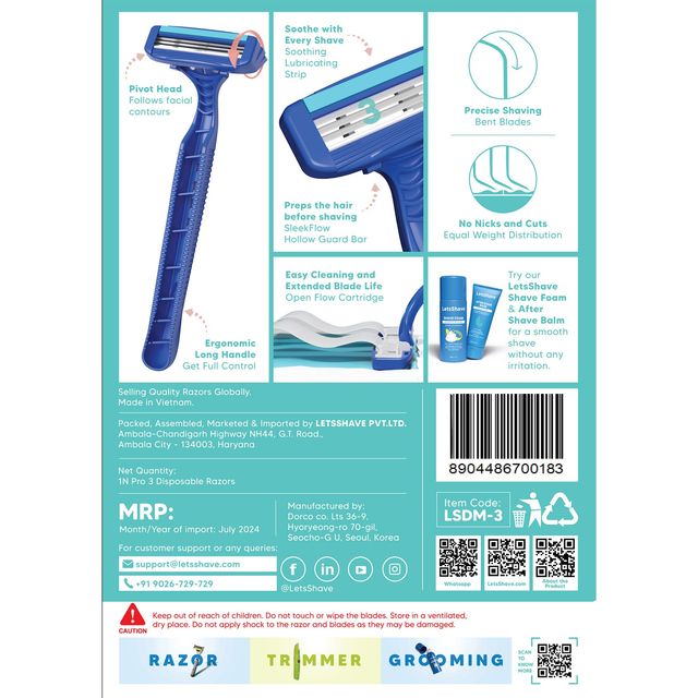 Letsshave Evior 3 Hair Removal Disposable Razor For Women | Aloe & Argon Oil Enfused