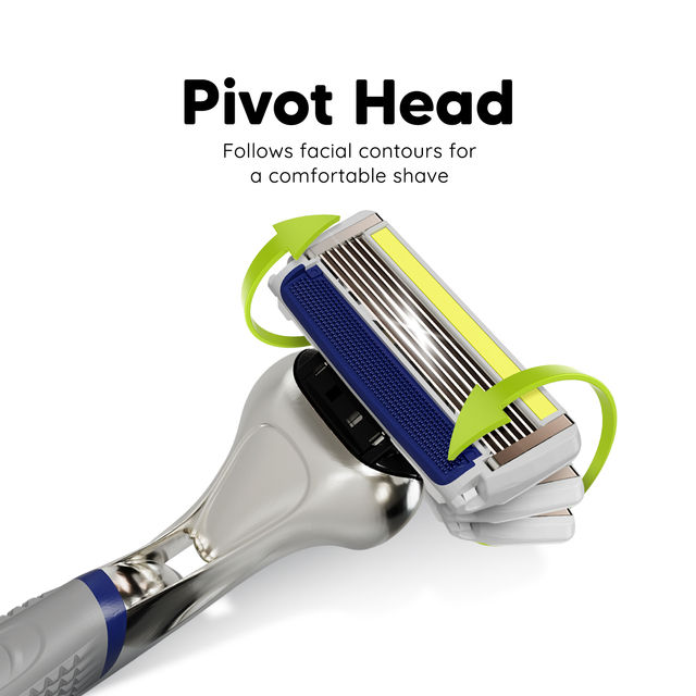 LetsShave Pro 6 Plus Cartridges with Back Blade | World's First 6 Blade Razor for Men | Pack of 4