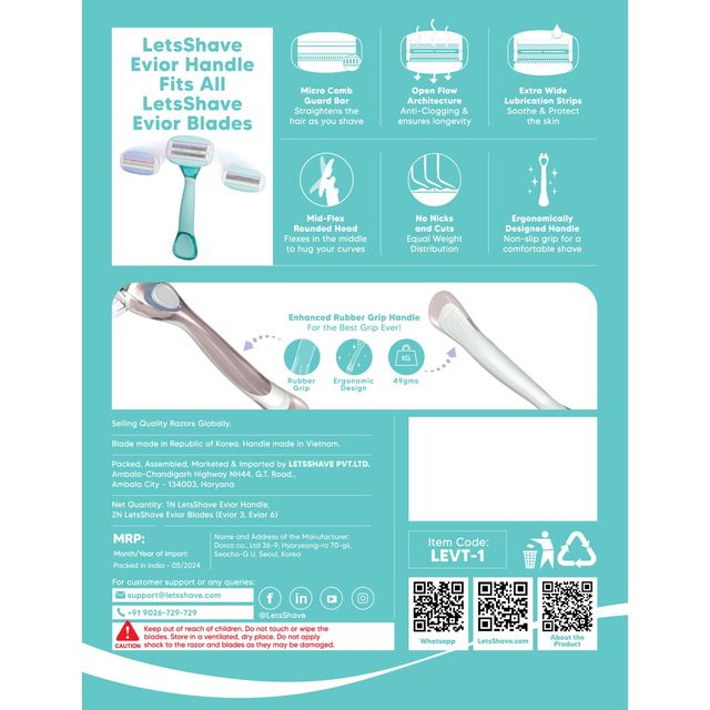 LetsShave Evior Trial Kit for Women with Mid Flex | World's First 6 Blade and 3 Blade System Razor