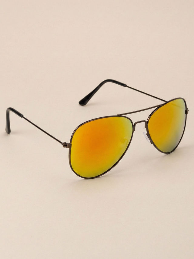 Buy NuVew Unisex Aviator Mirrored Sunglasses | Brown & Golden
