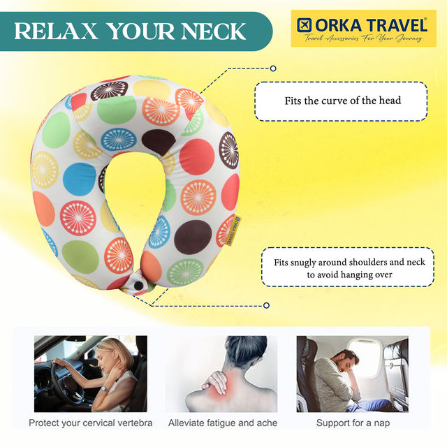 ORKA Unisex Printed Spandex Neck Pillow | Multicolour - One Size