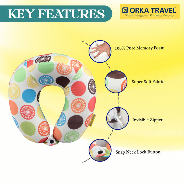 ORKA Unisex Printed Spandex Neck Pillow | Multicolour - One Size