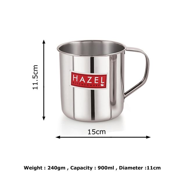 HAZEL 900 ml Stainless Steel Mug - Multipurpose | Strong and Sturdy for Camping or Home
