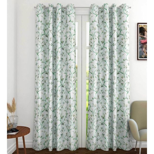 Casacraft by Pepperfry Door Curtain | Floral | Light Green | 7 feet