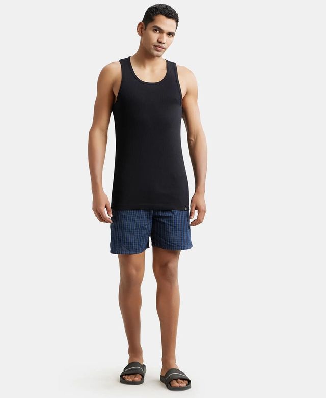 Jockey 9922 Men's Super Combed Cotton Rib Round Neck Gym Vest|Racerback | Black-M