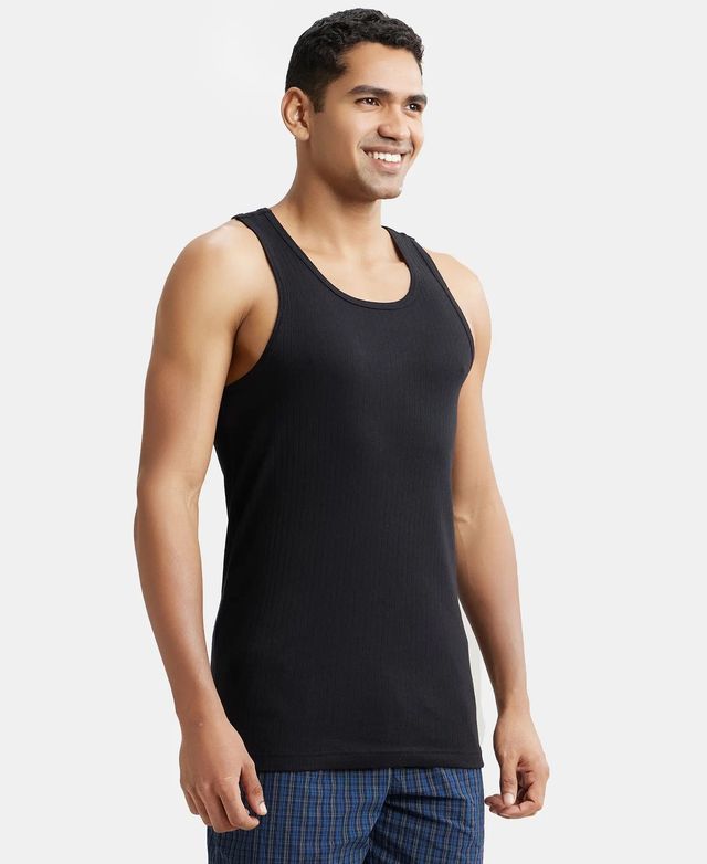 Jockey 9922 Men's Super Combed Cotton Rib Round Neck Gym Vest|Racerback | Black-M