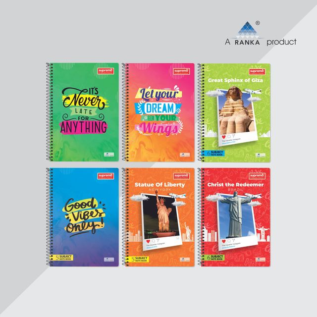 supremo A4 Spiral 6 Subject Notebook | 400 Pages | Single Line - Assorted