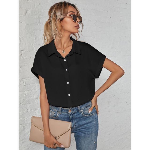 Style Quotient Women Black Solid Polyester Regular Fit Casual Shirt | S | AW22SQHOPE - Black