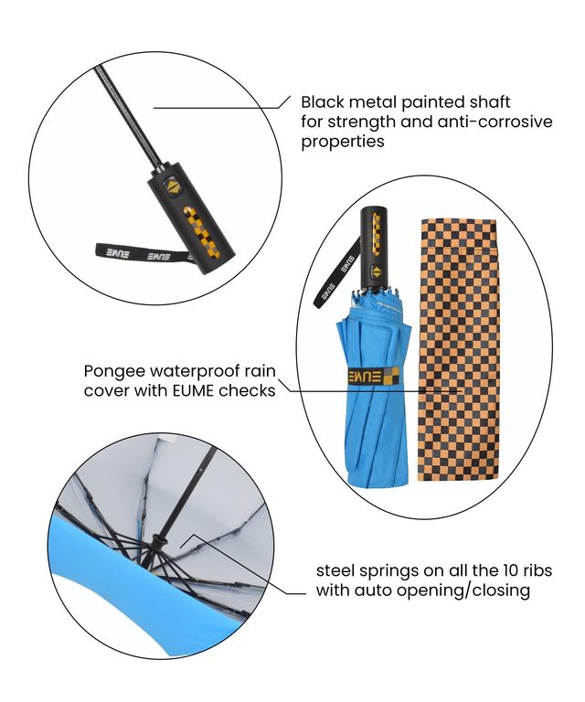 EUME 3 Fold 23.5 Inch Auto Open Close Sky Blue - Silver Umbrella