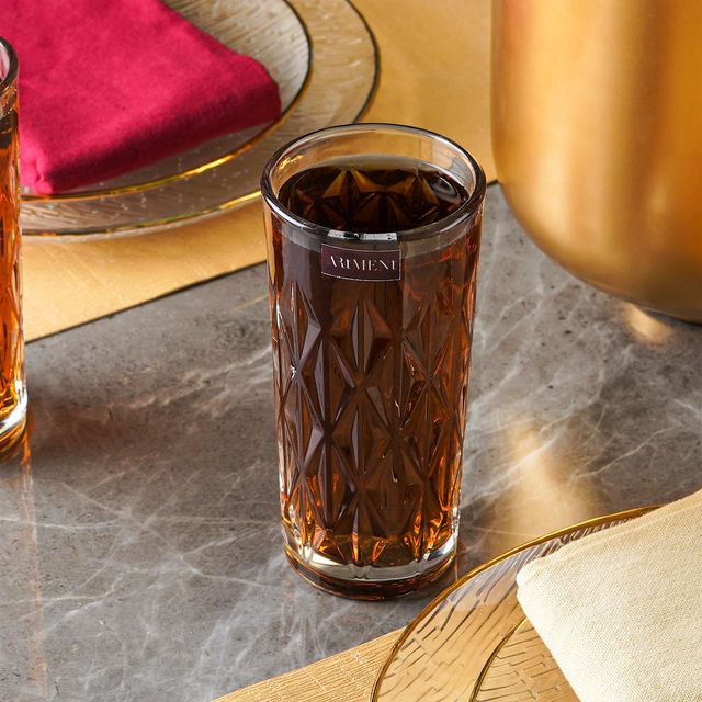 The Artment Elevated Etched Highball Glasses for Water | Juice | Colddrink | Mojito | Cocktail Set of 4 | 340 ml