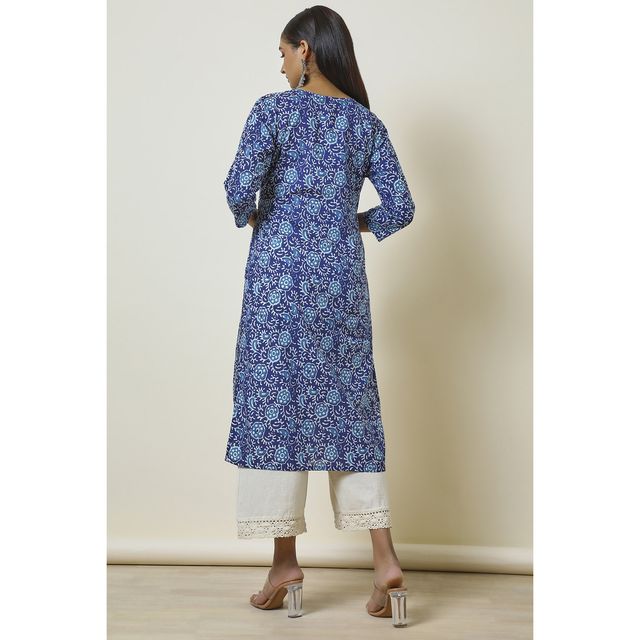 Soch Women's Indigo Cotton Abstract Print Kurta | M
