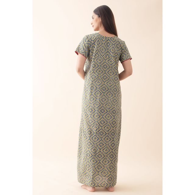 Maybell Women's Cotton Floral Printed Nighty | Green - M