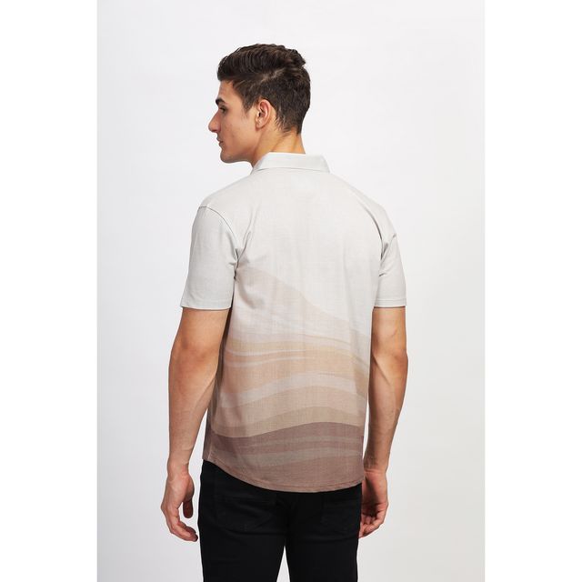 Bullmer Men's Trendy Regular Fit Brown Geometric Printed Causal Shirt | Brown - S