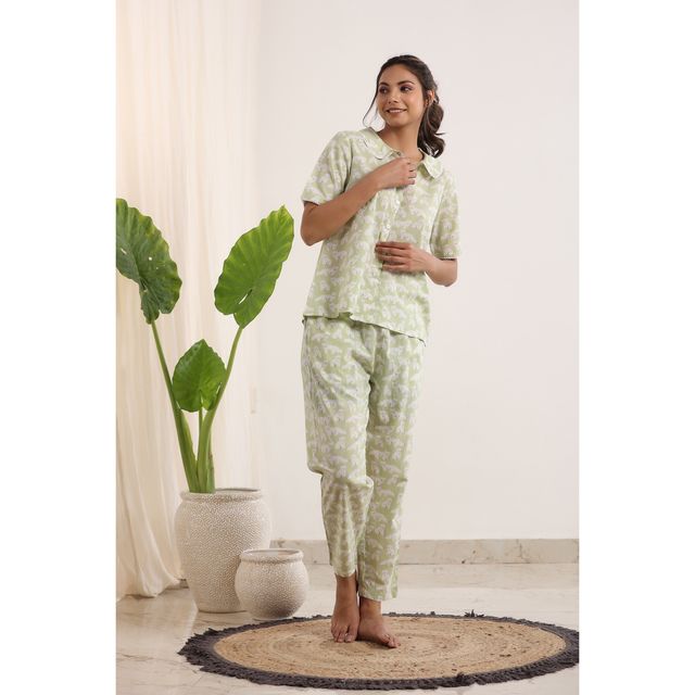 Sanskrutihomes Women's Animals Cotton Nightwear | Green - L