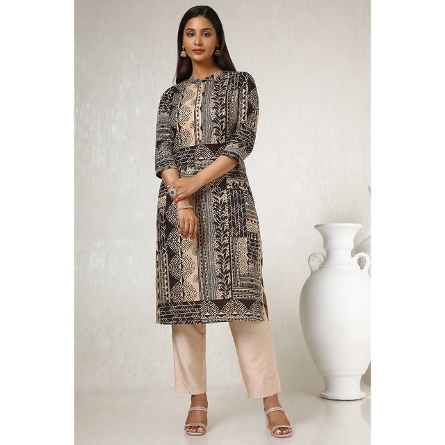 Soch Women's Black Cotton Blend Abstract Print Kurta | M