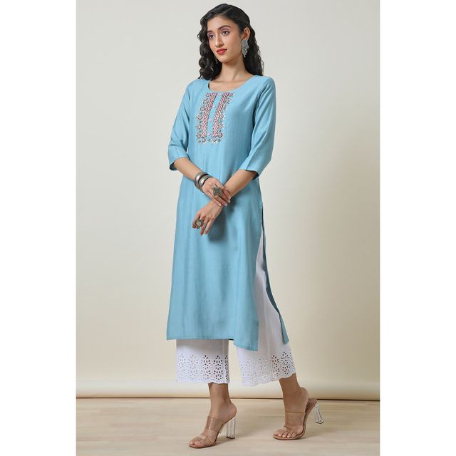 Soch Women's Powder Blue Viscose Blend Kurta with Cutdana | L