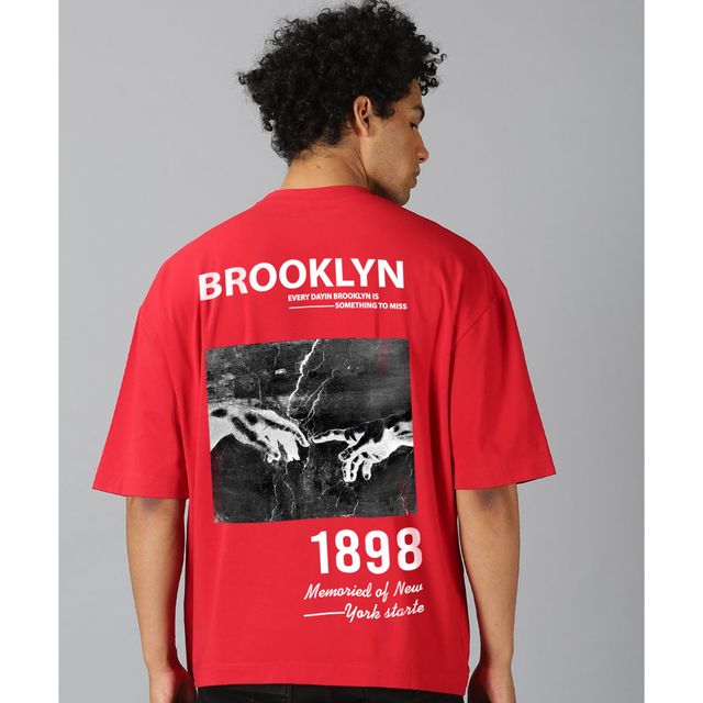De Tees Men's Oversize T-shirt | M-OST-RED-BROOKYLN | Red - XL