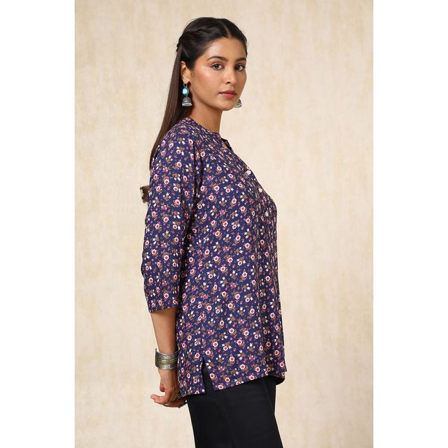 Soch Women's Navy Blue Rayon Floral Print Tunic | M