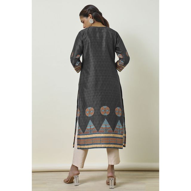 Soch Women's Black Muslin Blend Embroidered Kurta With Beads | XL