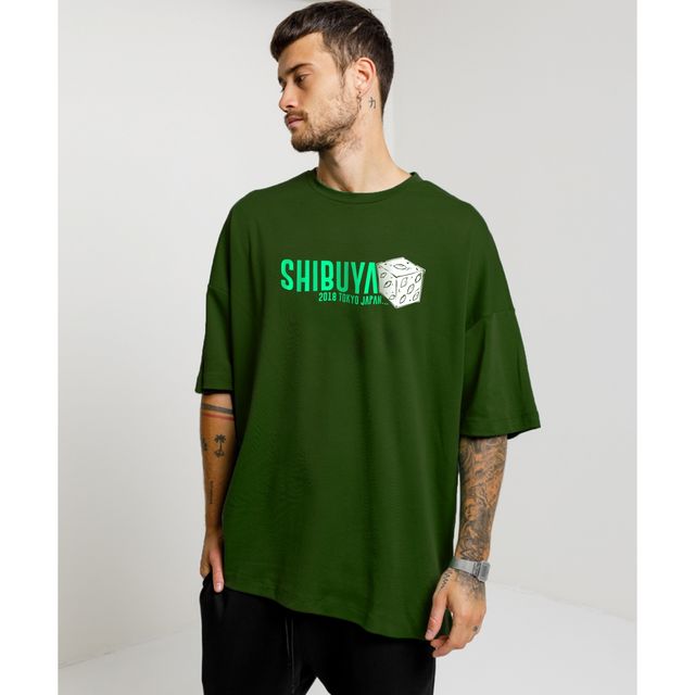 De Tees Men's Oversize T-shirt | M-OST-OLIVE-SHIBUYA | Olive - L