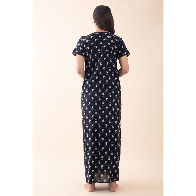 Maybell Women's Cotton Floral Printed Nighty | Black - M