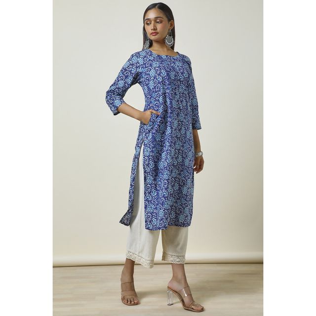 Soch Women's Indigo Cotton Abstract Print Kurta | M