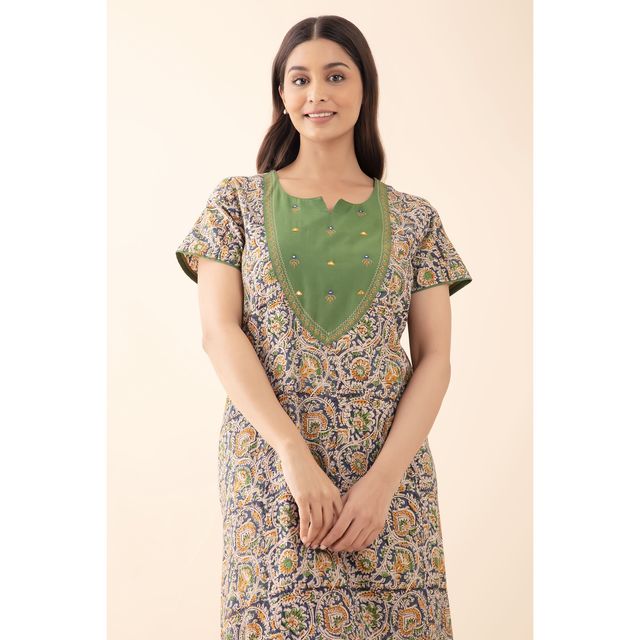 Maybell Women's Cotton Floral Printed Nighty | Green - XXL