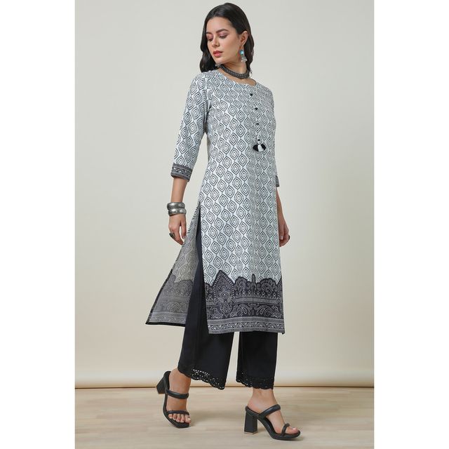 Soch Women's Bandhani Print Kurta With Tassels | Off White | L