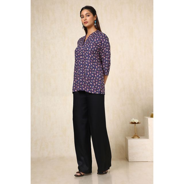 Soch Women's Navy Blue Rayon Floral Print Tunic | M