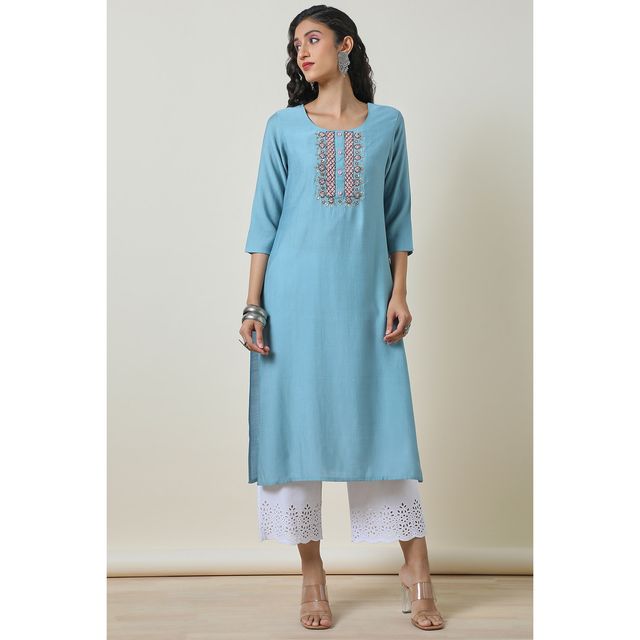 Soch Women's Powder Blue Viscose Blend Kurta with Cutdana | L